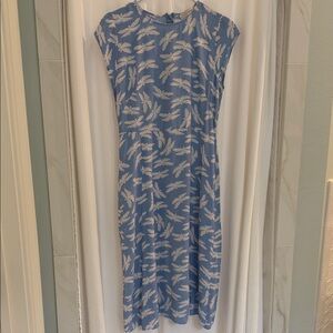 LOFT Blue Dress with White Dragonfly Pattern